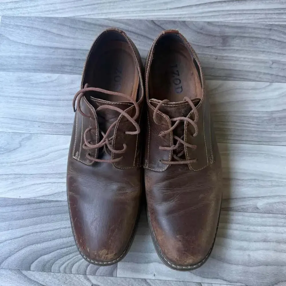 IZOD Connor Mens Leather Oxford Shoes Brown Size 11